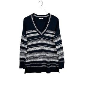 Vince | Black and White Textured Striped Knit Sweater